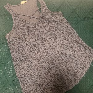 White Crow Cross Front Leopard Print Gray Tank Top